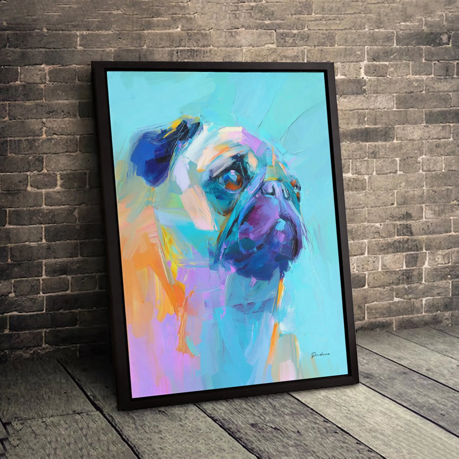 Colorful Pug Canvas Art | Abstract Pet Dog Portrait Painting | Premium Gallery-Wrap Wall Decor | Gift for Dog Lovers