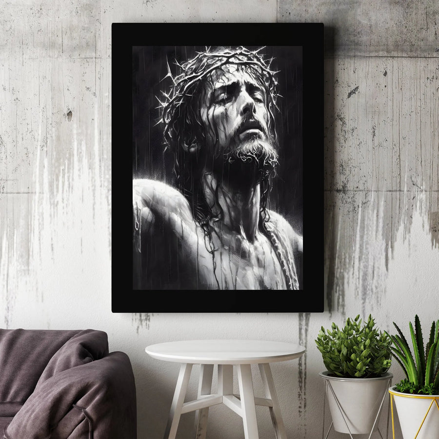 Jesus Christ Canvas Wall Art | Black and White Crown of Thorns Portrait | Premium Christian Home Decor | Inspirational Religious Gift for Believers