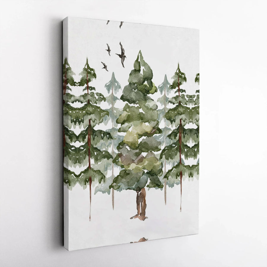 Watercolor Pine Tree Forest Canvas | Rustic Woodland Nature Wall Art | Gallery Wrapped Premium Print | Peaceful Home Decor Gift
