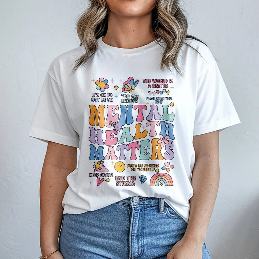 Mental Health Matters T-Shirt | Retro Groovy Inspirational Graphic | Premium Soft Cotton Blend | Inspirational Gift for Women and Men