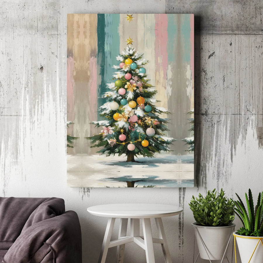Pastel Christmas Tree Wall Art | Whimsical Painted Holiday Canvas | 1.25" Gallery Wrap | Festive Seasonal Home Decor