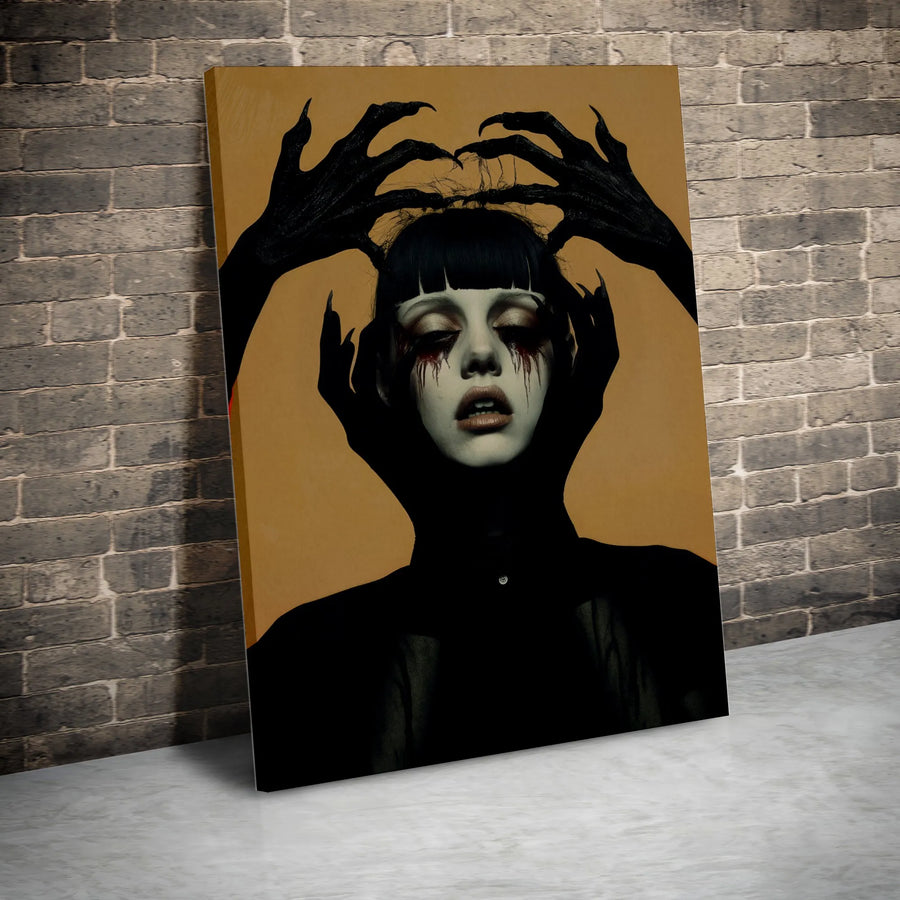 Gothic Demon Hands Surreal Horror Canvas Print | Dark Fantasy Woman Wall Art | Premium Fade-Resistant Gallery Wrap | Spooky Home Decor Gift