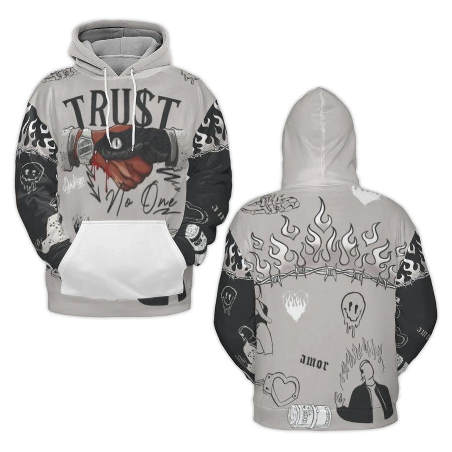 Trust No One Hoodie | Graffiti Urban Streetwear Graphic | All-Over Print Polyester | Unisex Hip Hop Style Gift for Him and Her