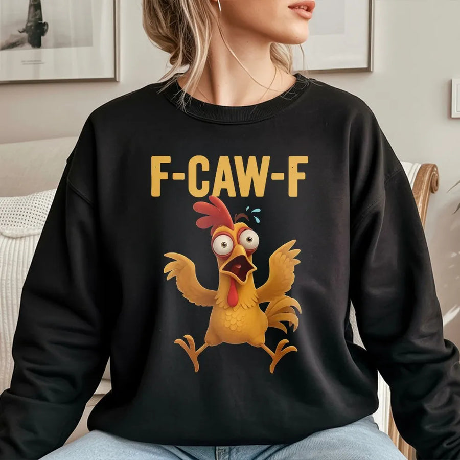 Funny Screaming Chicken Sweatshirt | F-Caw-F Cartoon Rooster Design | Premium Cotton Blend Crewneck | Humorous Meme Apparel Gift for Animal Lovers