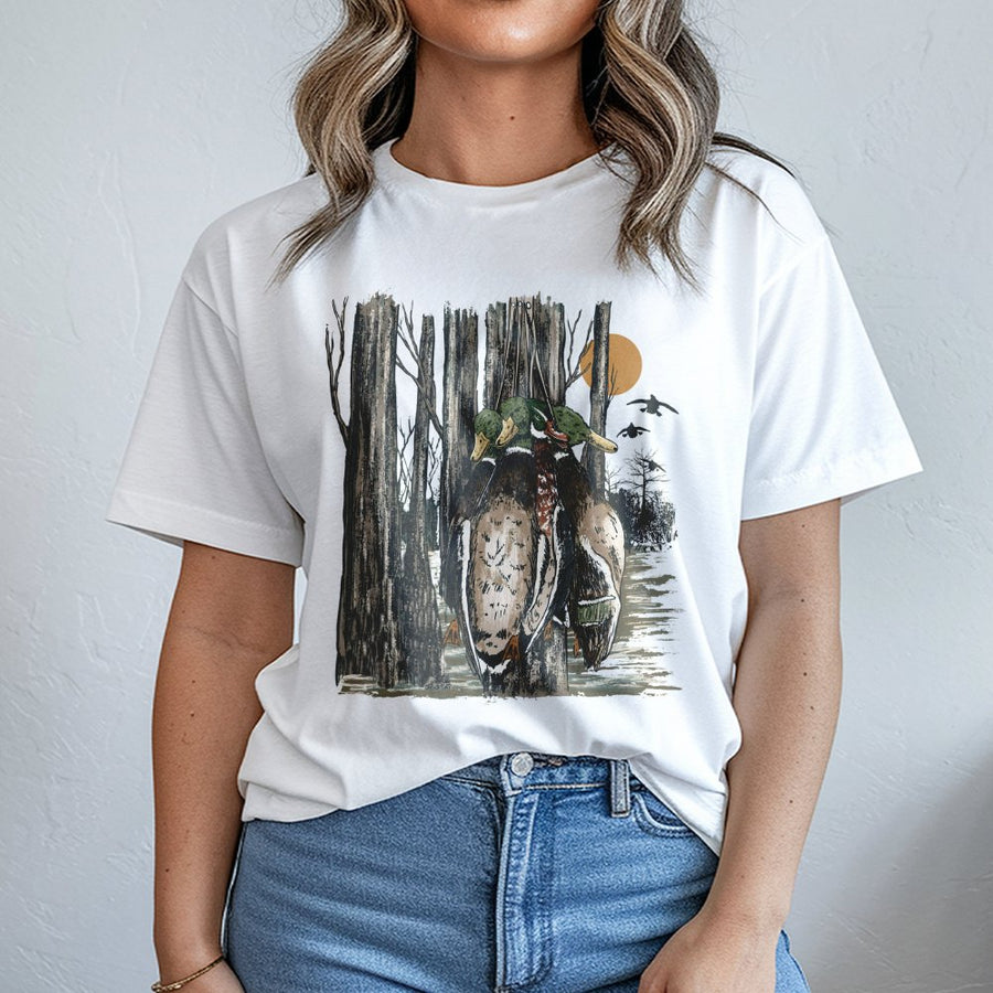 Duck Hunting T-Shirt | Mallard Waterfowl Marsh Graphic | Premium Cotton Wildlife Apparel | Hunter Gift for Outdoorsmen