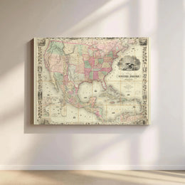 1845 US Map Canvas Wall Art | Vintage American Geography Print | Premium Gallery Wrap Wooden Frame | History Teacher & Home Office Gift