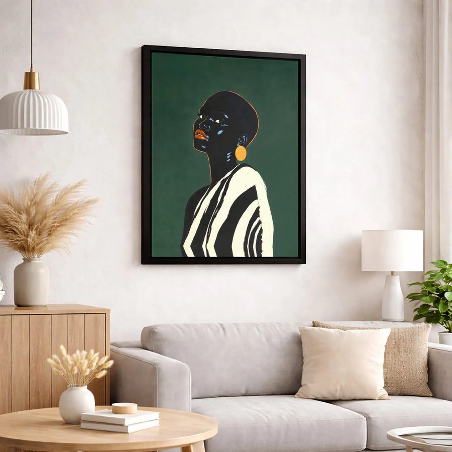 Black Woman Portrait Canvas Art | Modern Abstract Minimalist Graphic | Gallery Quality 1.25 Inch Profile | Elegant Home Decor Wall Print