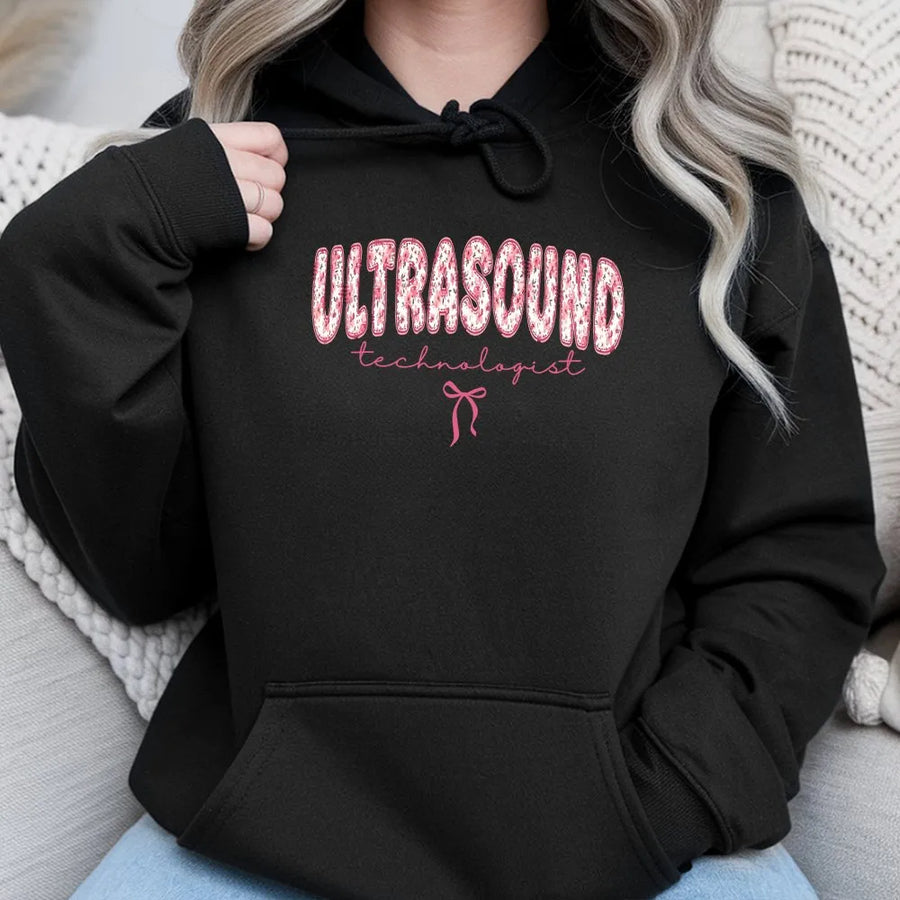 Ultrasound Technologist Hoodie | Cute Floral Script Design | Premium Cotton-Blend | Sonography Graduation Gift for Student or Tech