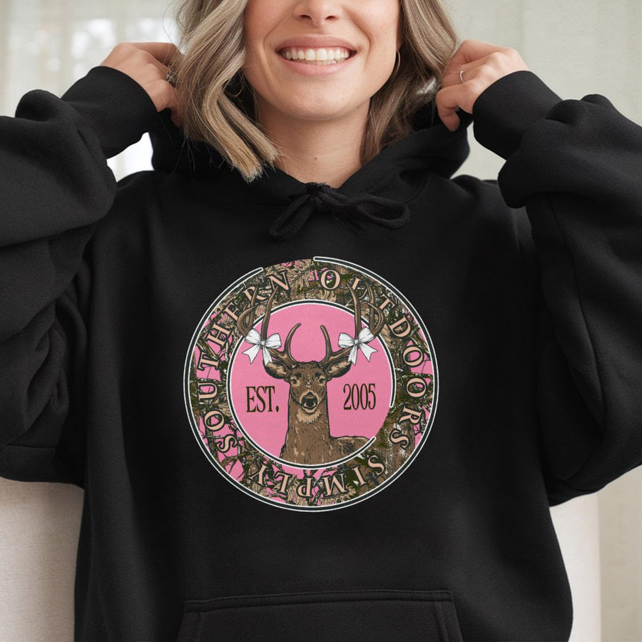 Camo Deer Hoodie | Southern Outdoors Bow Aesthetic | Premium Cotton Blend Sweatshirt | Country Girl Gift Idea For Her