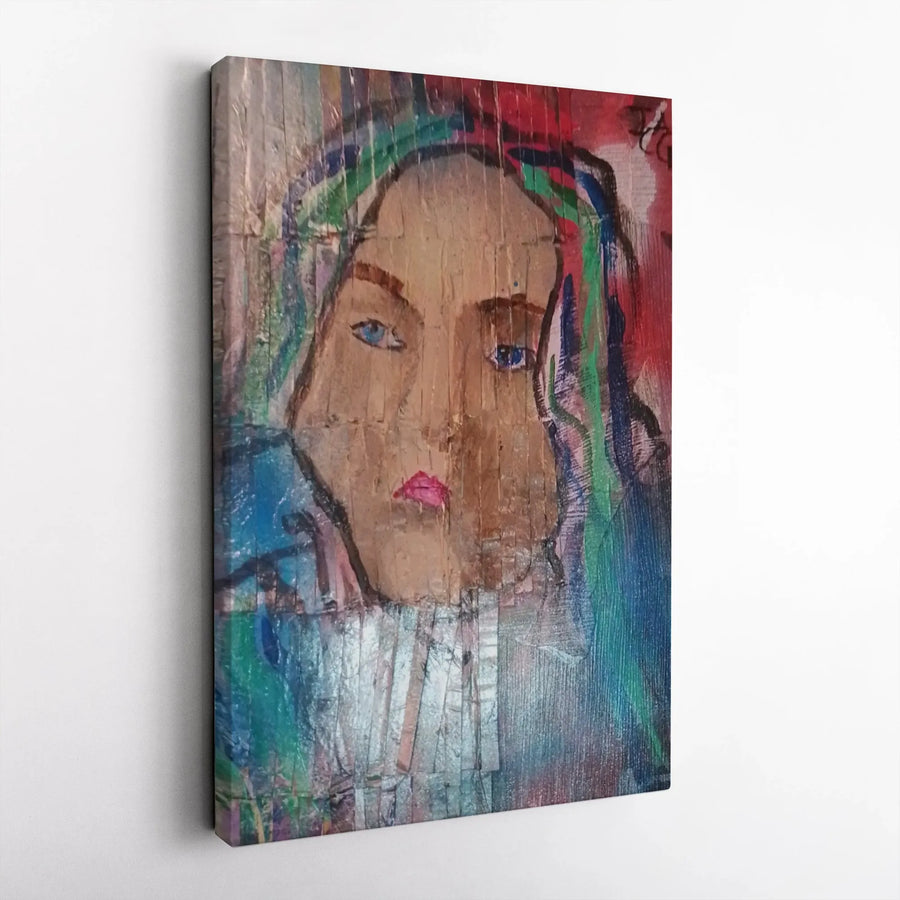 Abstract Woman Portrait Vertical Canvas | Colorful Expressive Female Face Painting | Premium Thick Gallery Wrap Canvas | Modern Home Decor Gift
