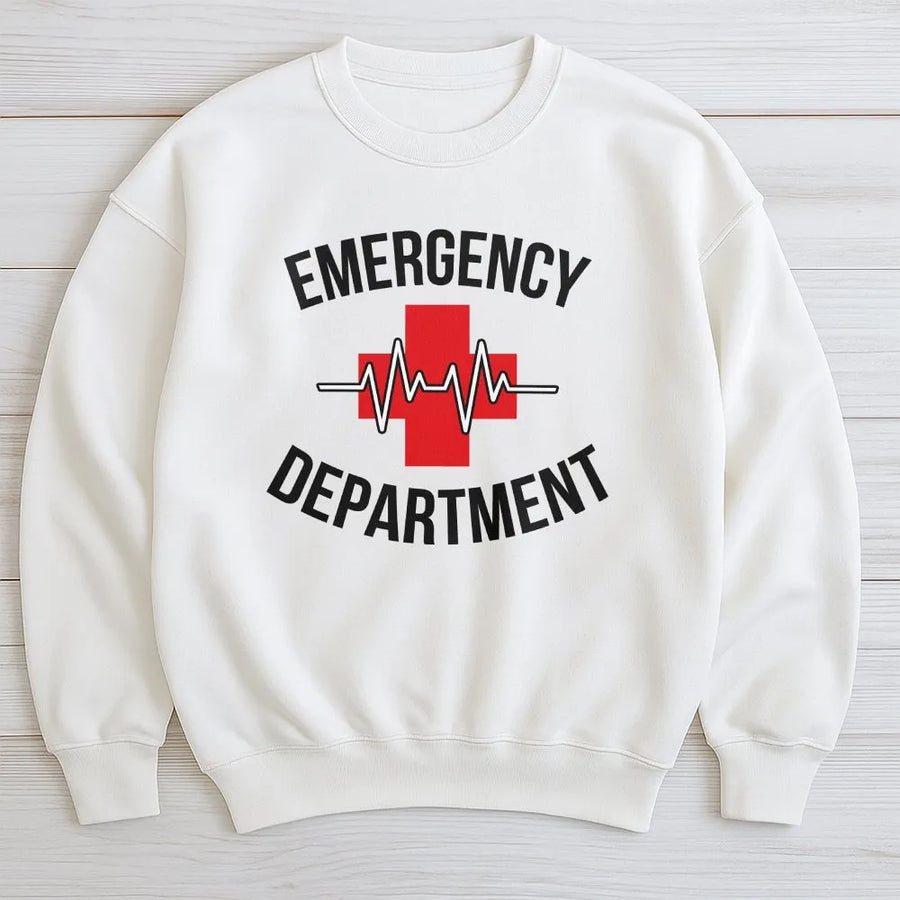 Emergency Department Sweatshirt | Medical Cross EKG Graphic Sweatshirt | Premium Cotton-Blend Pullover | Gift for ER Nurse, ED Tech, Med Student
