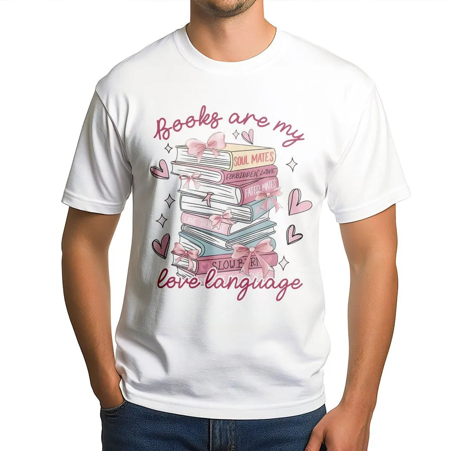 Books Are My Love Language T-Shirt | Aesthetic Book Stack Graphic Tee | Premium Cotton Soft Shirt | Bookworm Gift for Readers