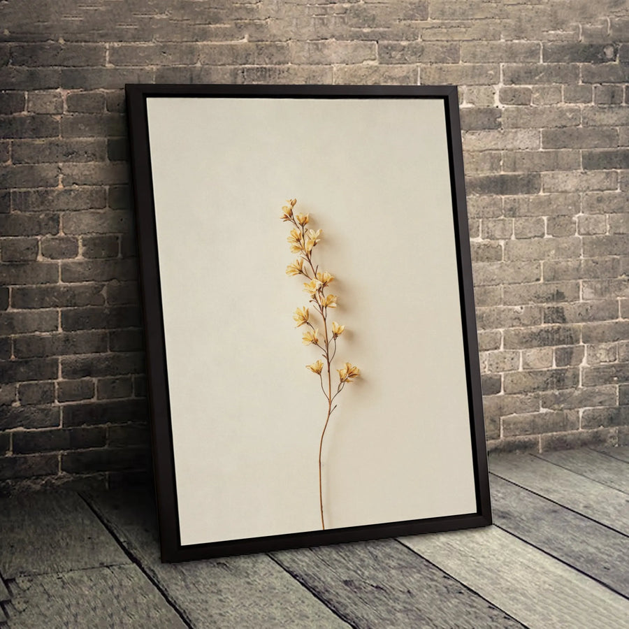 Minimalist Botanical Canvas Print | Beige Yellow Floral Wall Art | Premium Gallery Wrapped Decor | Modern Home Office Aesthetic