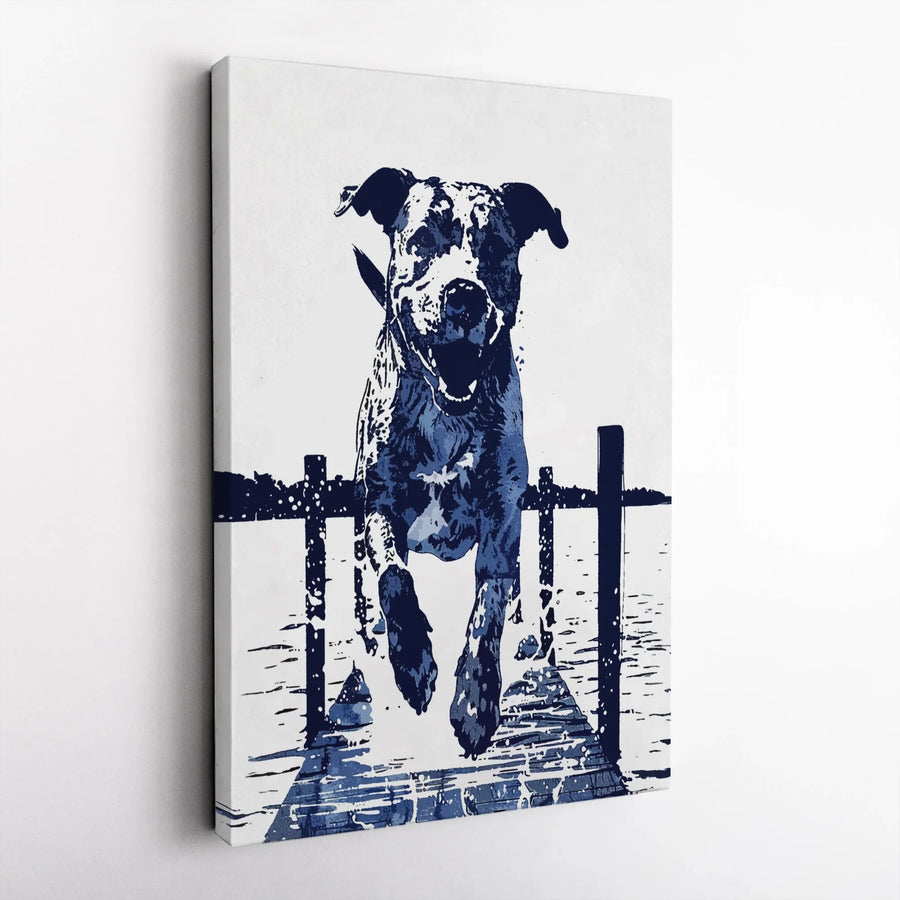 Jumping Dog Canvas Wall Art | High Contrast Pop Art Print | Premium Gallery Wrapped Canvas | Gift for Dog Lover Home Decor