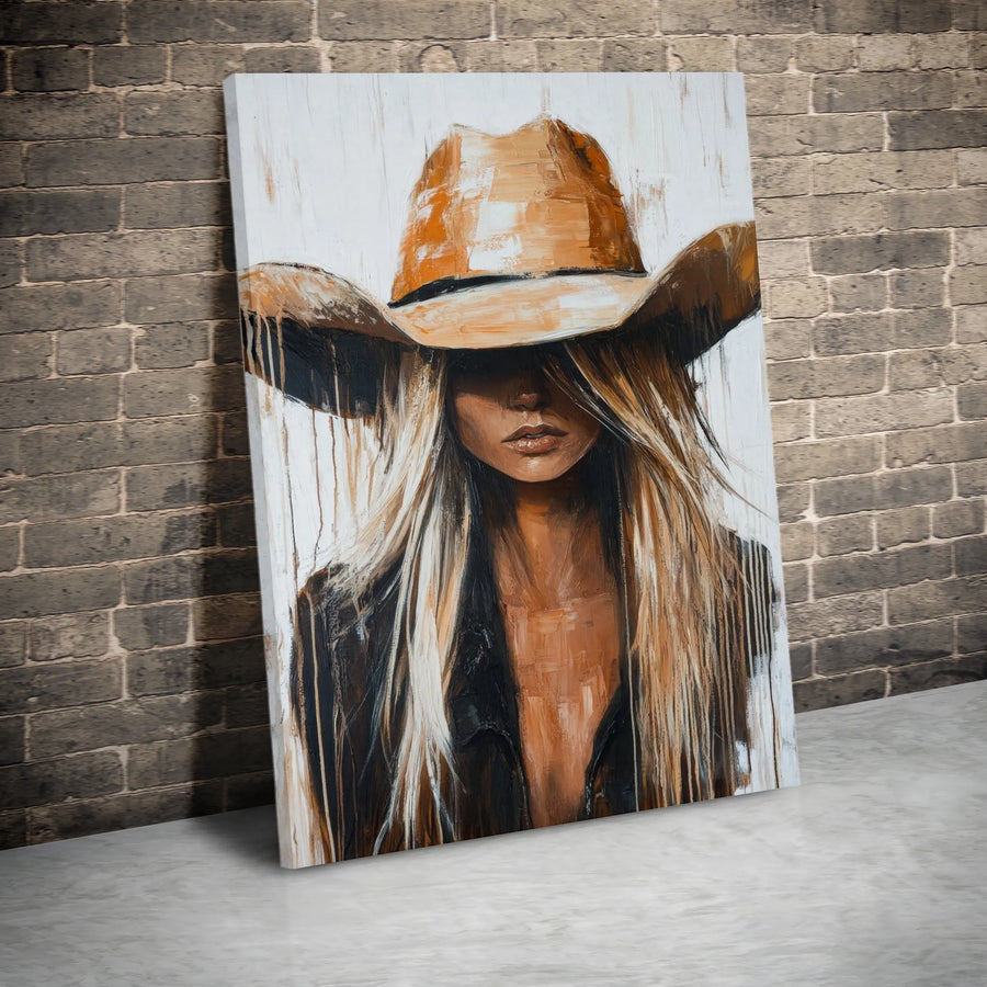 Modern Cowgirl Canvas Wall Art | Abstract Western Portrait Painting | Premium Thick Gallery Wrap Canvas | Boho Farmhouse Living Room Decor Gift