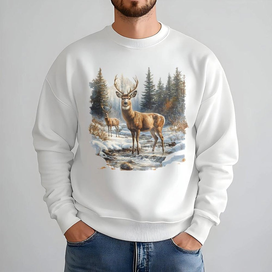Deer Sweatshirt | Winter Wildlife Nature Scene | Premium Cotton Blend | Gift for Outdoorsmen and Wildlife Lovers
