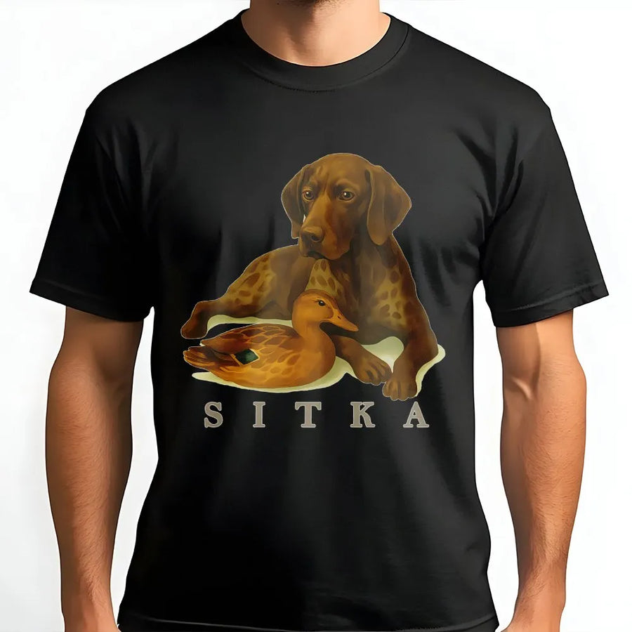 GSP Hunting T-Shirt | German Shorthaired Pointer and Duck Art | Premium Cotton Wildlife Apparel | Perfect Gift for Duck Hunters and Outdoorsmen