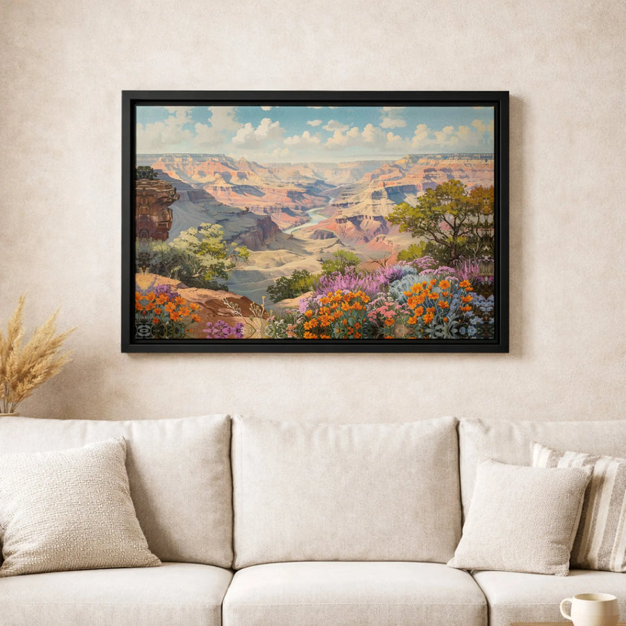 Grand Canyon Canvas Wall Art | Colorful Landscape Wildflower Print | Premium Gallery Wrapped 1.25" Profile | Nature Lover Home Decor Gift