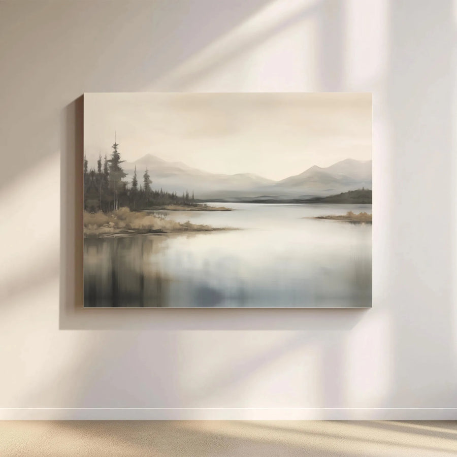 Misty Mountain Lake Canvas Wall Art | Serene Pine Forest Landscape Print | 1.25" Gallery Wrap Premium Decor | Nature Inspired Gift for Living Room