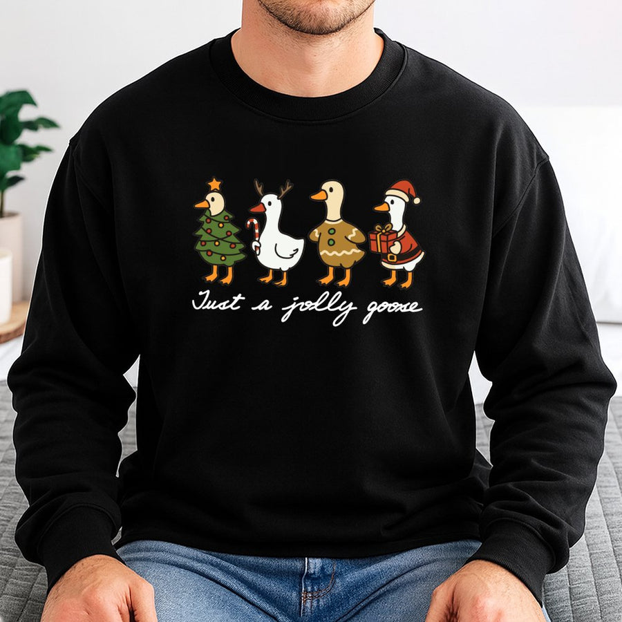 Jolly Goose Christmas Sweatshirt | Funny Holiday Duck Crewneck | Premium Cotton Blend Cozy Apparel | Cute Animal Winter Gift for Animal Lovers