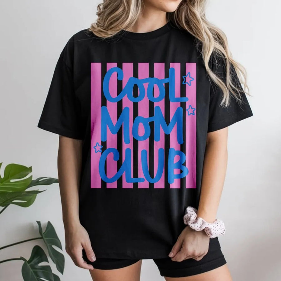 Cool Moms Club T-Shirt | Trendy Preppy Striped Graphic | Premium Soft Cotton Blend | New Mom Gift for Her