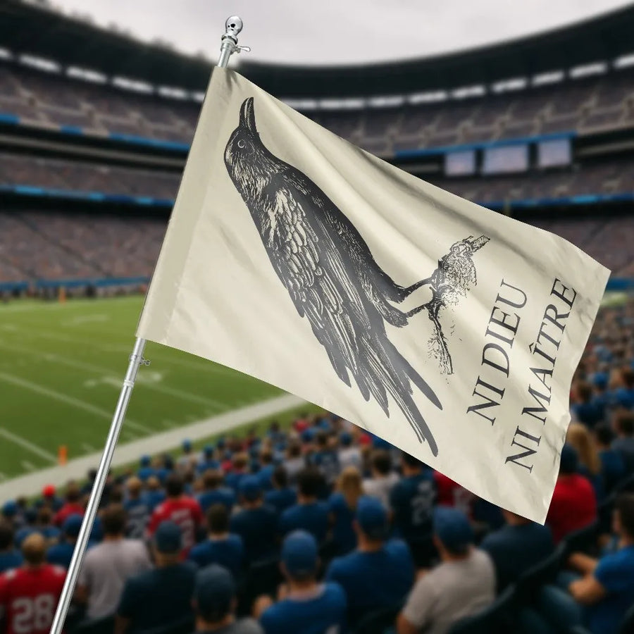 Ni Dieu Ni Maitre Flag | Vintage Raven Anarchist Art Banner | Weather Resistant Polyester | Political Porch & Home Decor Gift