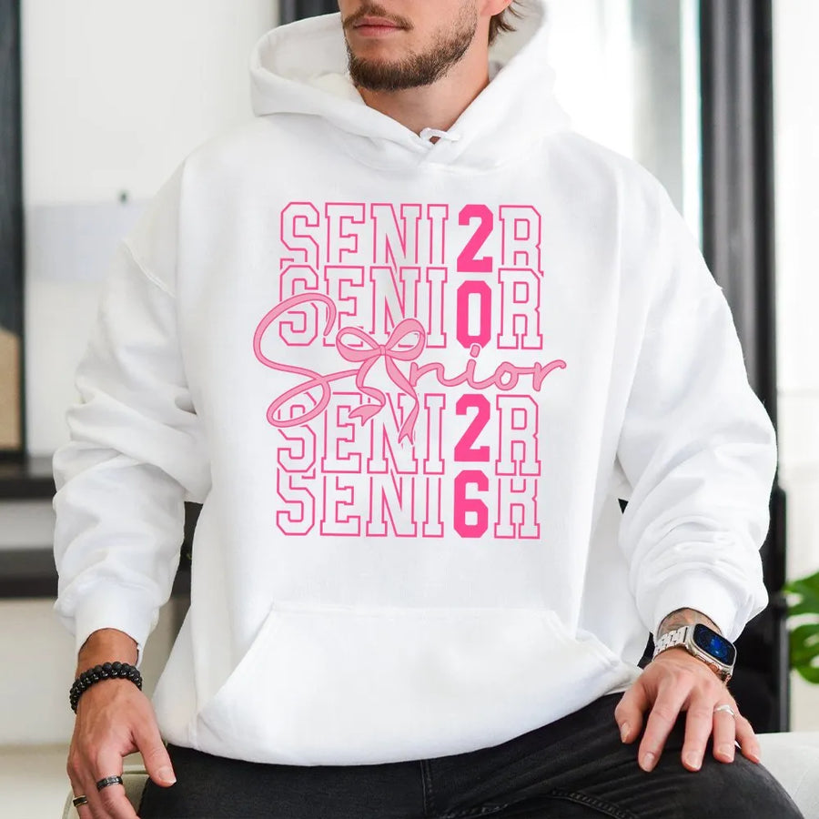 Senior 2026 Hoodie | Pink Bow Aesthetic Design | Premium Cotton Blend | Graduation Gift for High School Seniors