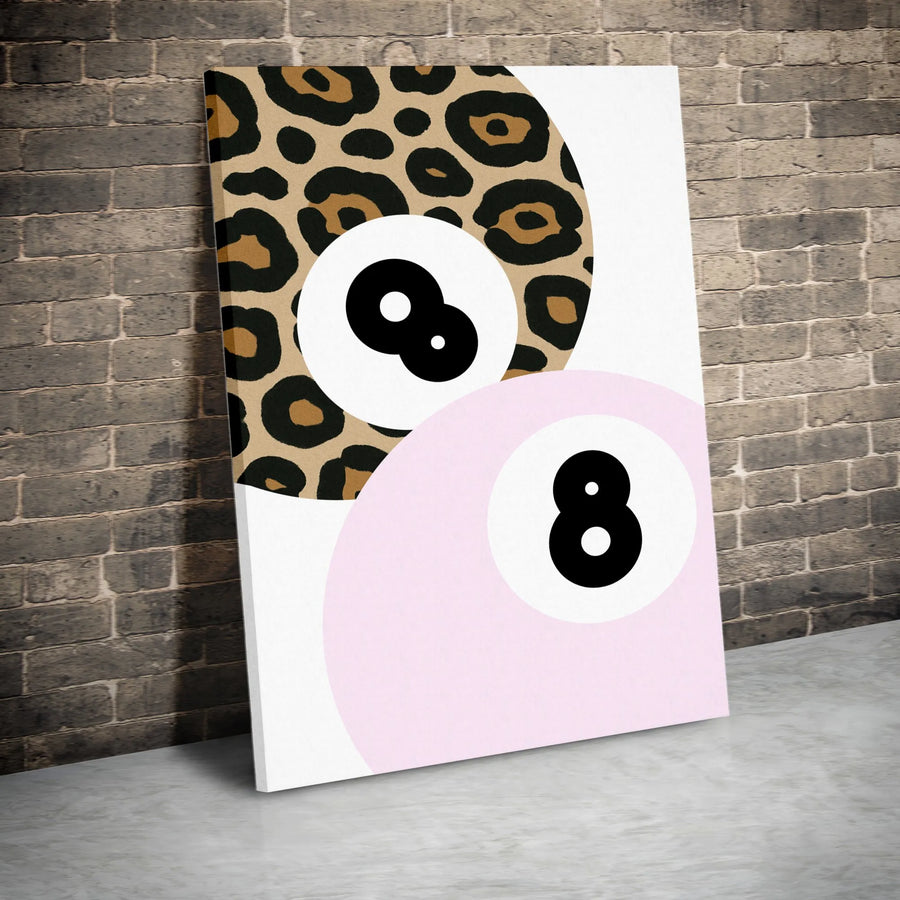 8-Ball Billiards Wall Art | Leopard Print and Pink Aesthetic Decor | Gallery-Wrapped Canvas Print | Modern Preppy Room Decor Gift