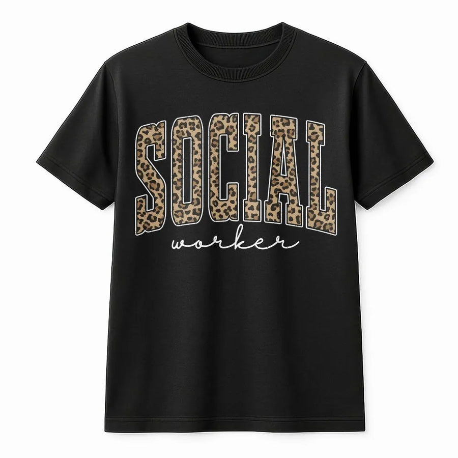 Social Worker T-Shirt | Leopard Print Graphic Tee | Premium Comfort Colors Cotton | Mental Health Awareness Appreciation Gift for Women