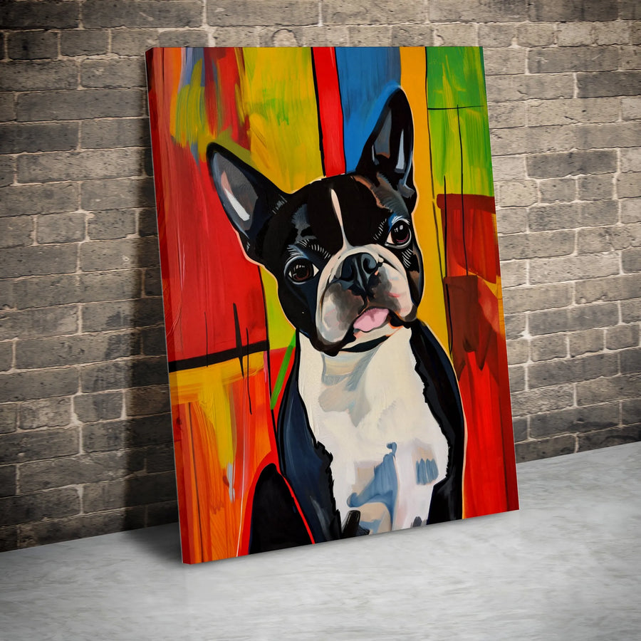 Boston Terrier Canvas Wall Art | Abstract Pop Art Dog Portrait | Premium Thick Gallery Canvas | Gift for Dog Lover, Modern Home Decor