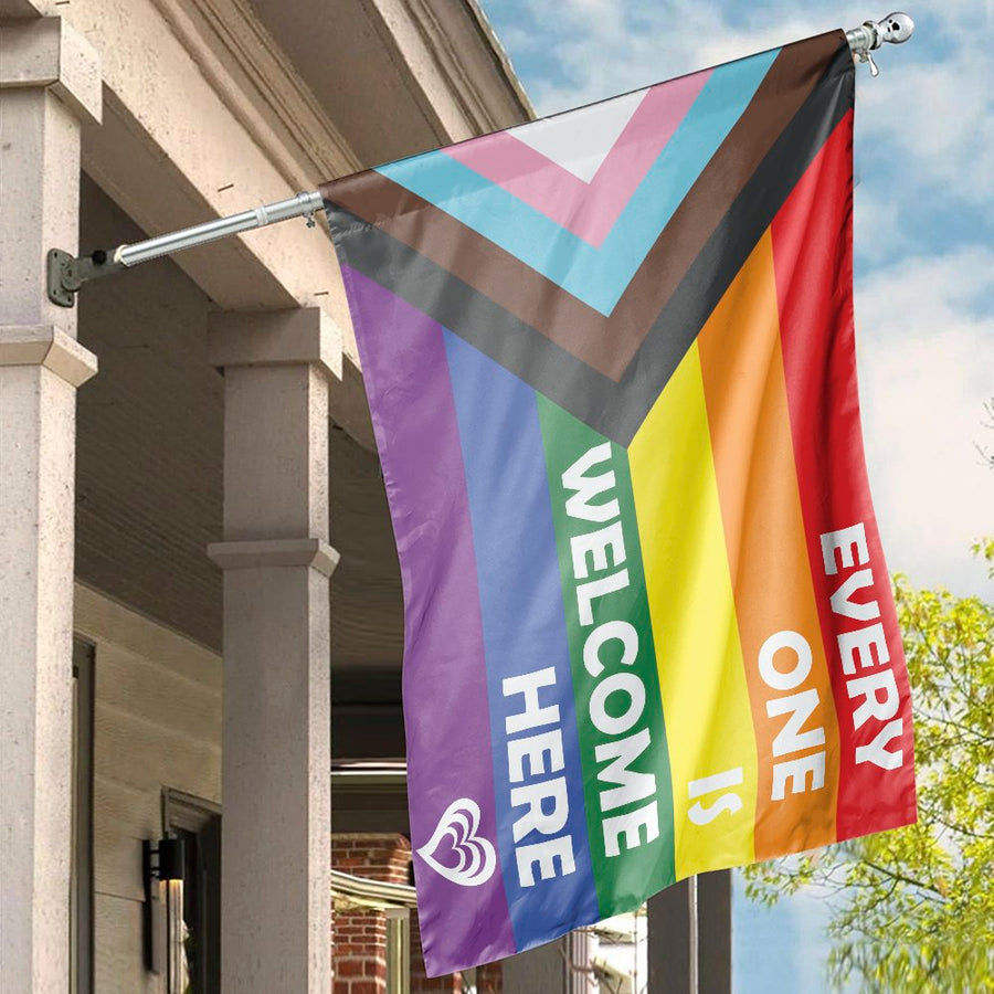 Progress Pride Flag | Everyone Is Welcome Here Garden Decor | Weather-Resistant Polyester | Inclusive Home Exterior Gift
