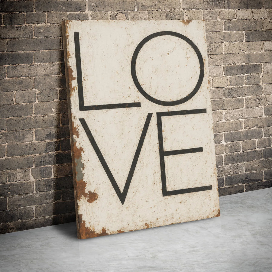 Love Canvas Wall Art | Rustic Distressed Stacked Letter Design | Premium 1.25-inch Gallery Wrap | Romantic Farmhouse Home Decor Gift