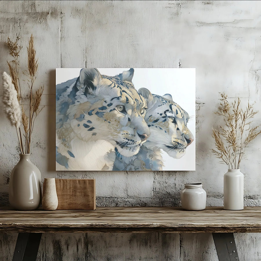 Snow Leopard Horizontal Canvas Wall Art | Elegant Ornate Wild Cat Fine Art Print | Premium 1.25" Gallery Wrap | Modern Living Room Decor & Unique Nature Lover Gift