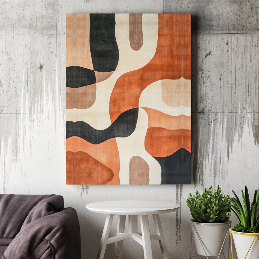 Modern Abstract Canvas Wall Art | Earth Tone Organic Shapes | Premium Gallery Wrap Decor | Minimalist Living Room & Office Gift