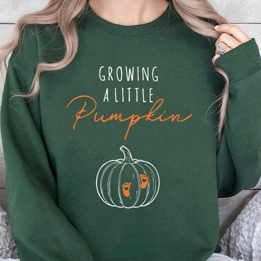 Growing A Little Pumpkin Sweatshirt | Fall Pregnancy Announcement Graphic | Soft Cotton-Polyester Blend | Trendy Expecting Mom Gift Idea