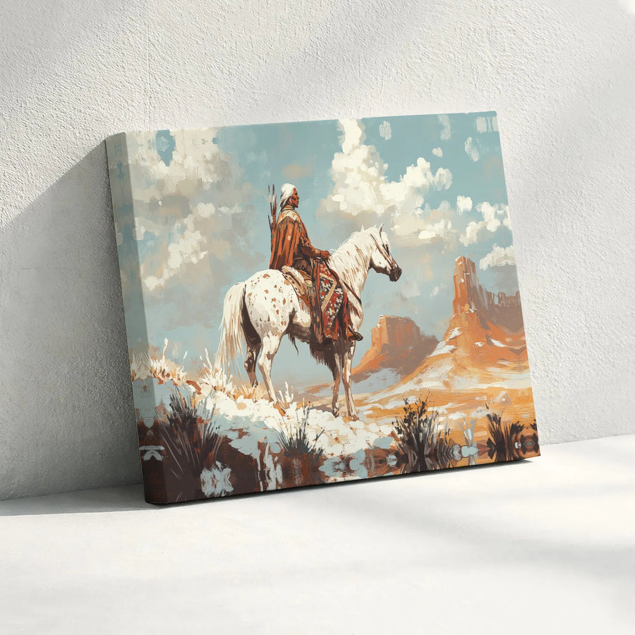Native American Canvas Wall Art | Warrior on Horseback Southwestern Art | Premium Matte Canvas Print | Western Home Decor Gift