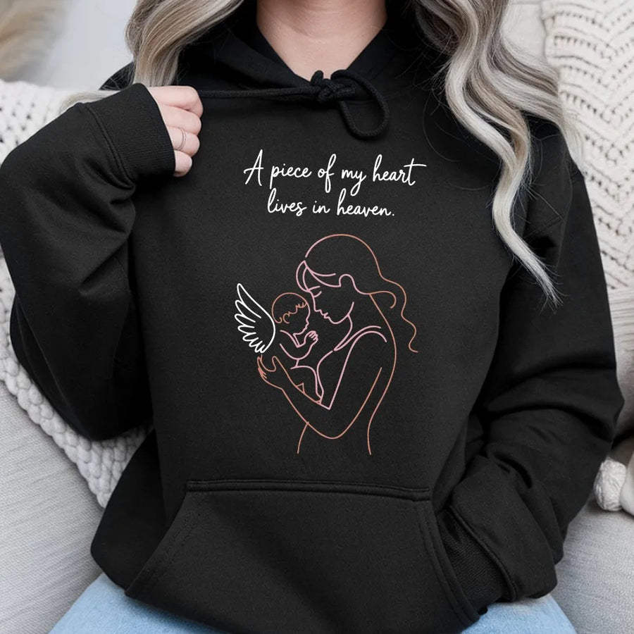 A Piece of My Heart Lives in Heaven Shirt | Angel Baby Line Art Memorial Tee | Premium Cotton | Infant Loss Sympathy Gift for Mom