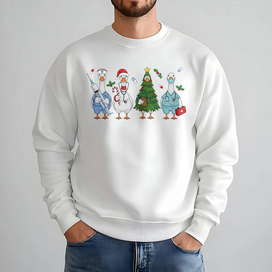 Christmas Nurse Sweatshirt | Funny Goose Medical Holiday Design | Cotton-Blend Premium Crewneck | Cute RN Gift for Nursing Students & Doctors