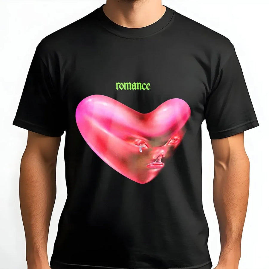 Romance Heart Graphic T-Shirt | Surreal Face Melting Artwork | 100% Cotton Premium Tee | Indie Rock Aesthetic Fan Gift