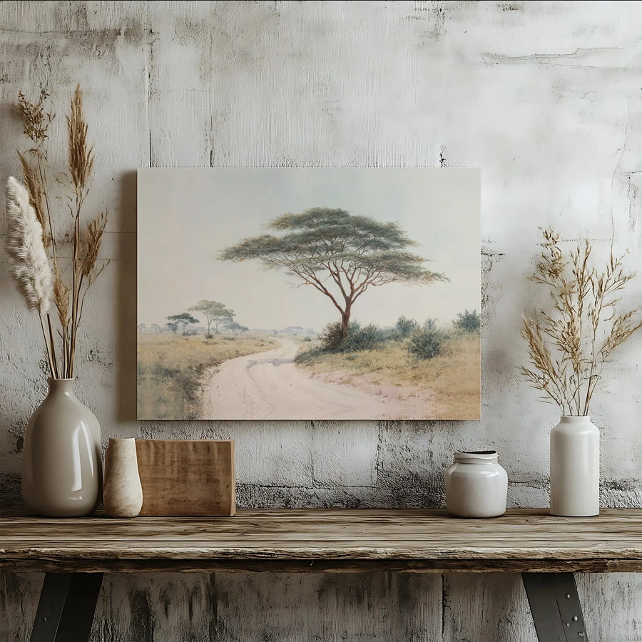African Savanna Landscape Canvas Print | Serene Acacia Tree Scenic Wall Art | Premium Gallery Wrap Stretched Decor | Nature Lover Living Room Gift