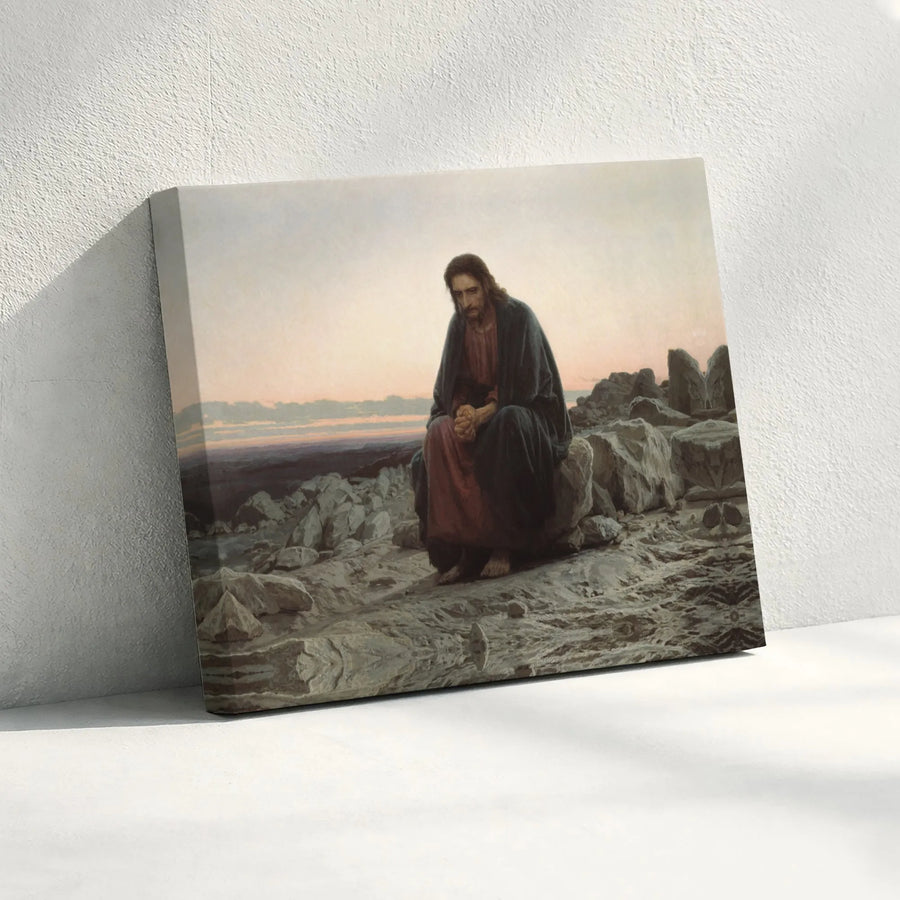 Christ In The Desert Canvas Print | Ivan Kramskoi Fine Art | Gallery-Wrapped Premium Wall Decor | Religious Home Gift for Christians