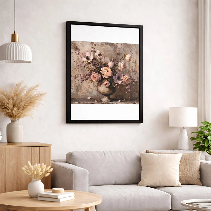 Vintage Floral Still Life Canvas | Pink Peony and Rose Bouquet Art | Gallery-Quality 1.25 Inch Thick Frame | Elegant Wall Decor for Home Office