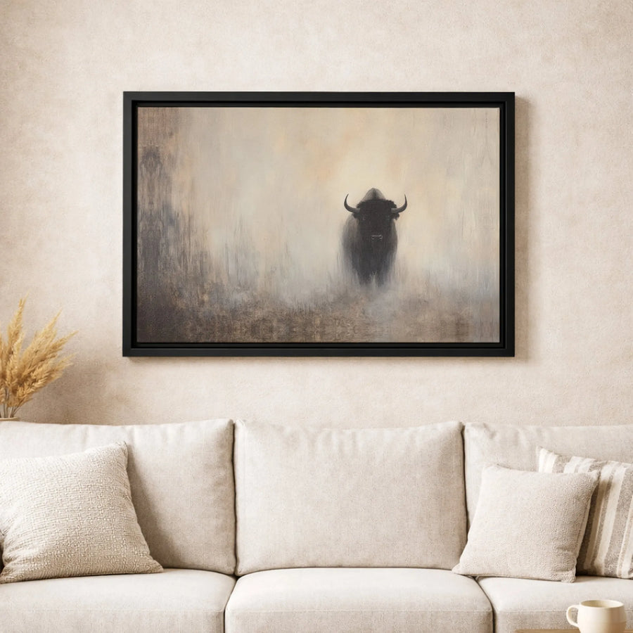 Bison Canvas Wall Art | Moody Mist Forest Animal Print | Premium Gallery-Wrapped Canvas | Western Farmhouse Decor Gift