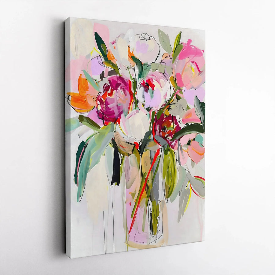 Abstract Floral Bouquet Canvas Print | Vibrant Watercolor Flower Wall Art | Gallery-Quality 1.25 Inch Profile | Modern Home Decor Gift