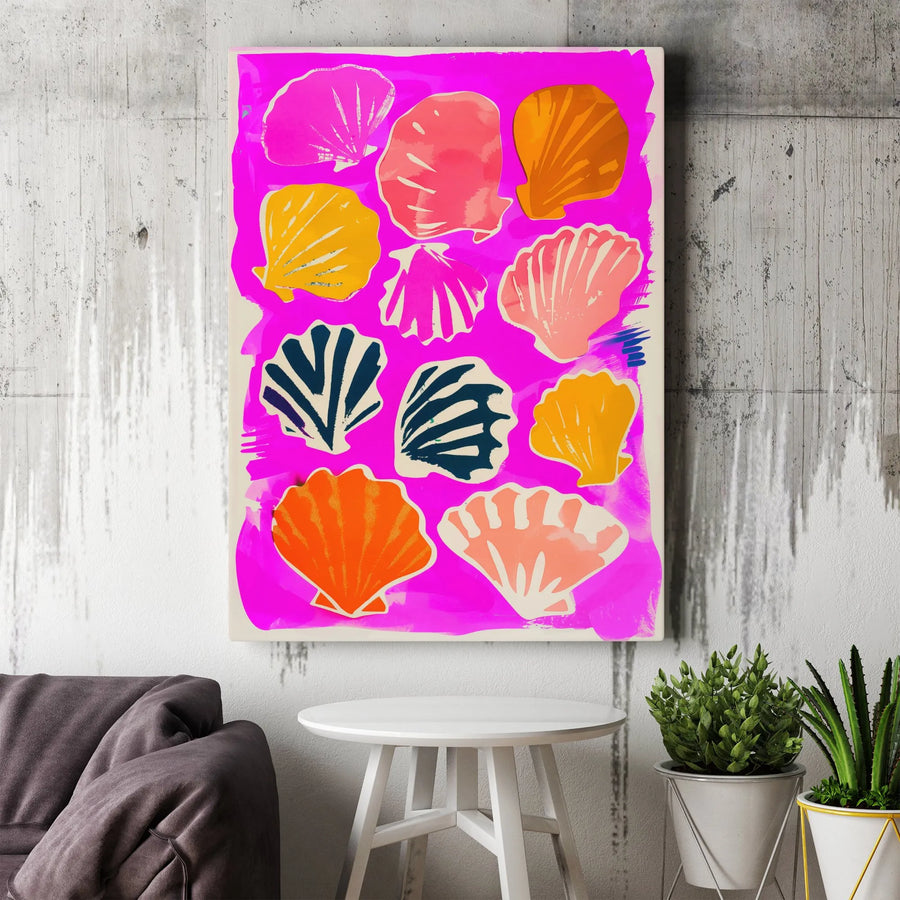 Seashell Wall Art Canvas | Colorful Pop Art Coastal Decor | Premium Fade-Resistant Gallery Print | Vibrant Beach House Gift