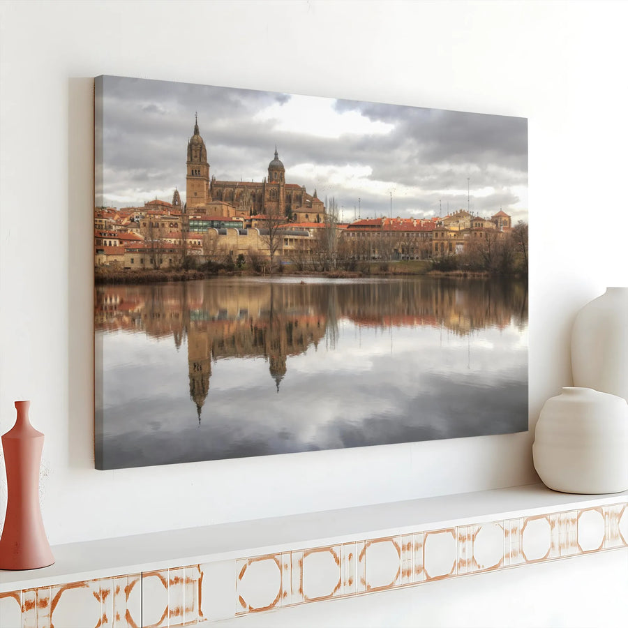 Salamanca Cathedral Canvas Print | Tormes River Cityscape Art | Premium Gallery Wrap Wall Decor | Spanish Travel Architecture Gift