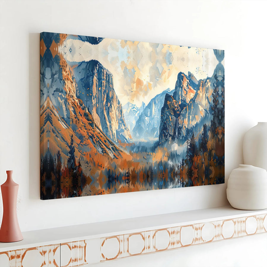 Yosemite Valley Canvas Wall Art | Abstract Mountain Landscape | Premium Canvas Print with Fade-Resistant Inks | Gift for Nature Lover, Modern Home Decor