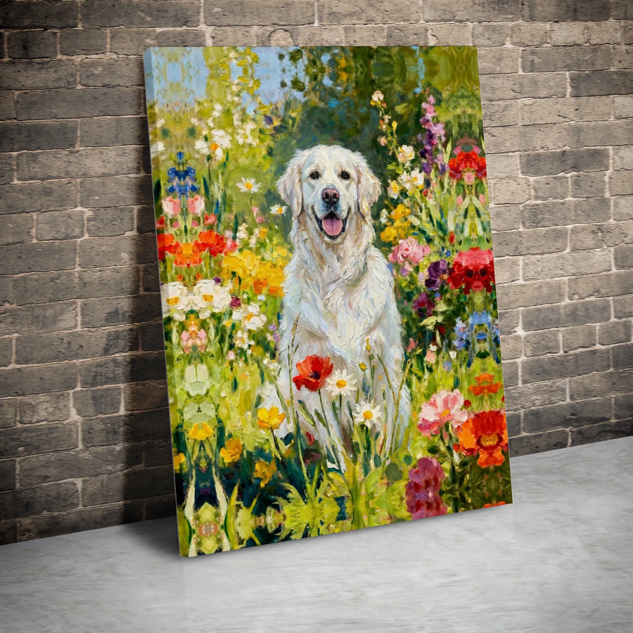 Golden Retriever Canvas Wall Art | Impressionist Wildflower Garden Painting | Premium Thick Gallery Wrap | Gift for Dog Lover