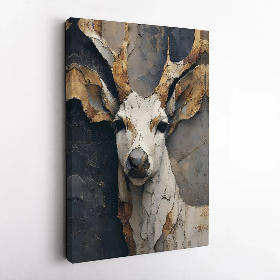 Rustic Stag Wall Art | Textured Animal Portrait | Premium Gallery Wrapped Canvas | Modern Living Room Decor Gift