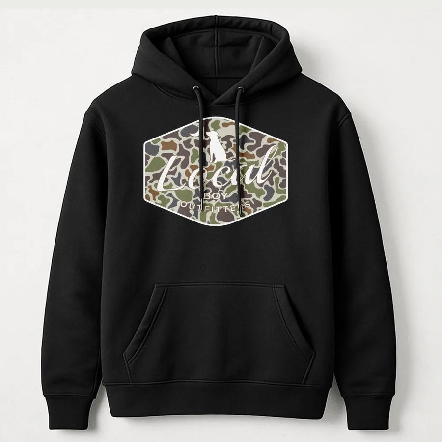 Camo Dog Hoodie | Southern Hunting Wildlife Graphic | Premium Cotton Blend | Gift For Outdoorsmen And Duck Hunters